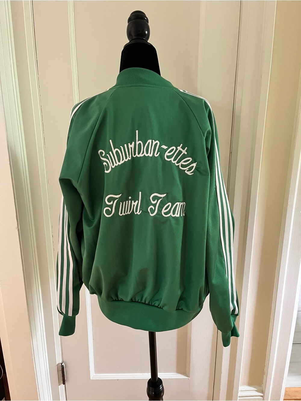 Vintage Green Embroidered Shiny Fleece Bomber Jacket - Picture 2 of 8